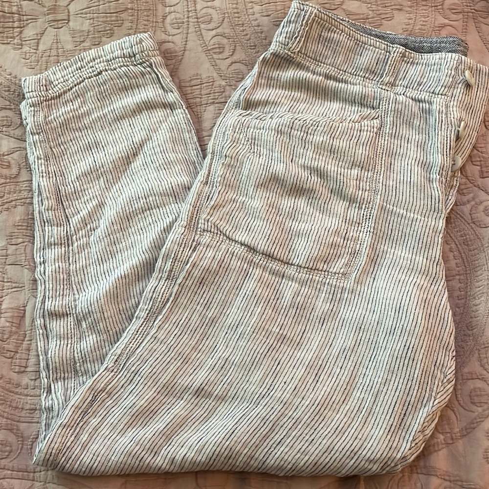 Free people linen blend striped carpenter pants